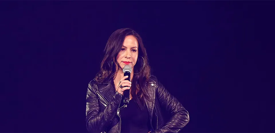 Anjelah Johnson-Reyes performing stand-up comedy in Las Vegas