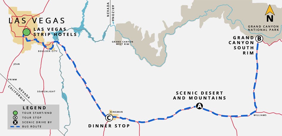 Route Map - Grand Canyon South Rim Bus Tour
