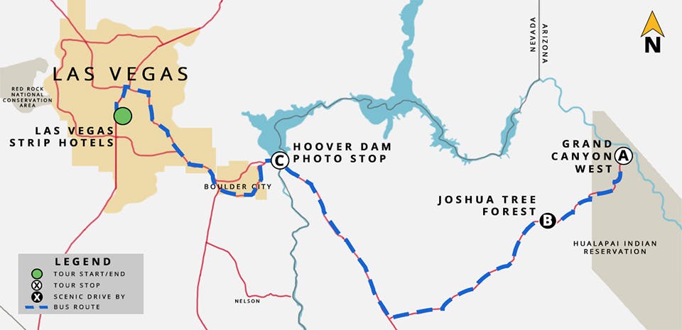 Route Map - Grand Canyon West Rim & Hoover Dam Photo Stop Bus Tour